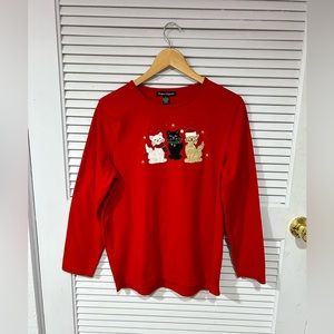 Designers Originals Shirt Large Christmas Cats Long Sleeve Red